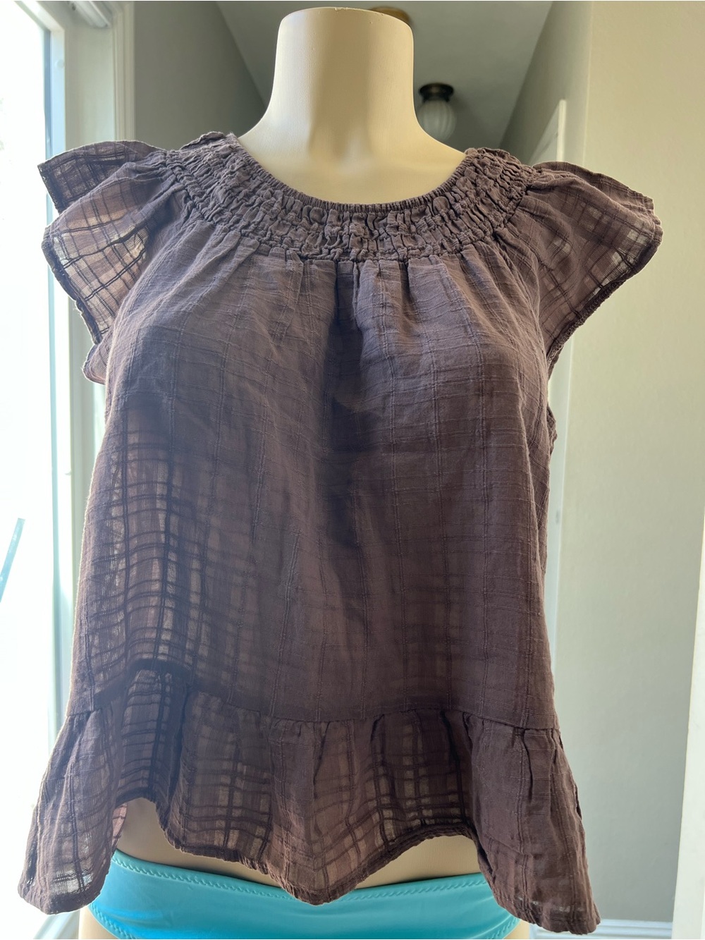 American Eagle Outfitters Plum Smocked Flutter Sleeve Blouse